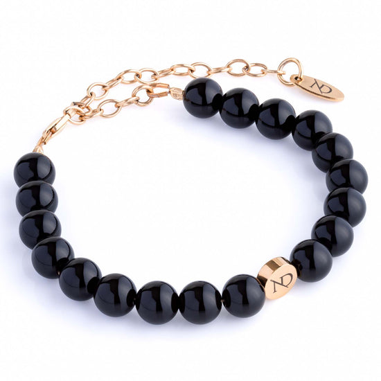 Adjustable Black Onxy and Gold Gemstone Bracelet