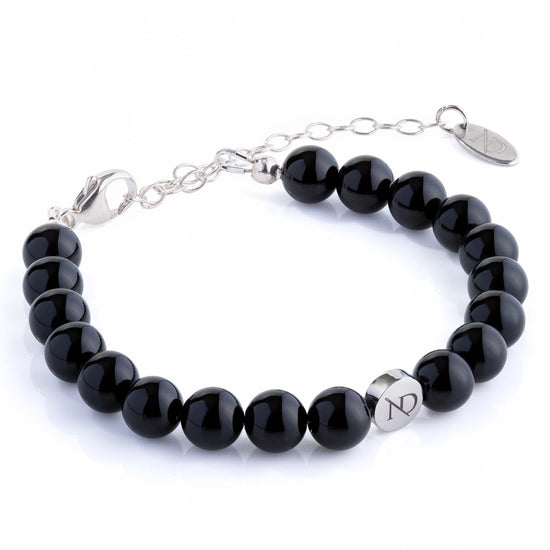 Adjustable Black Onxy and Silver Gemstone Bracelet