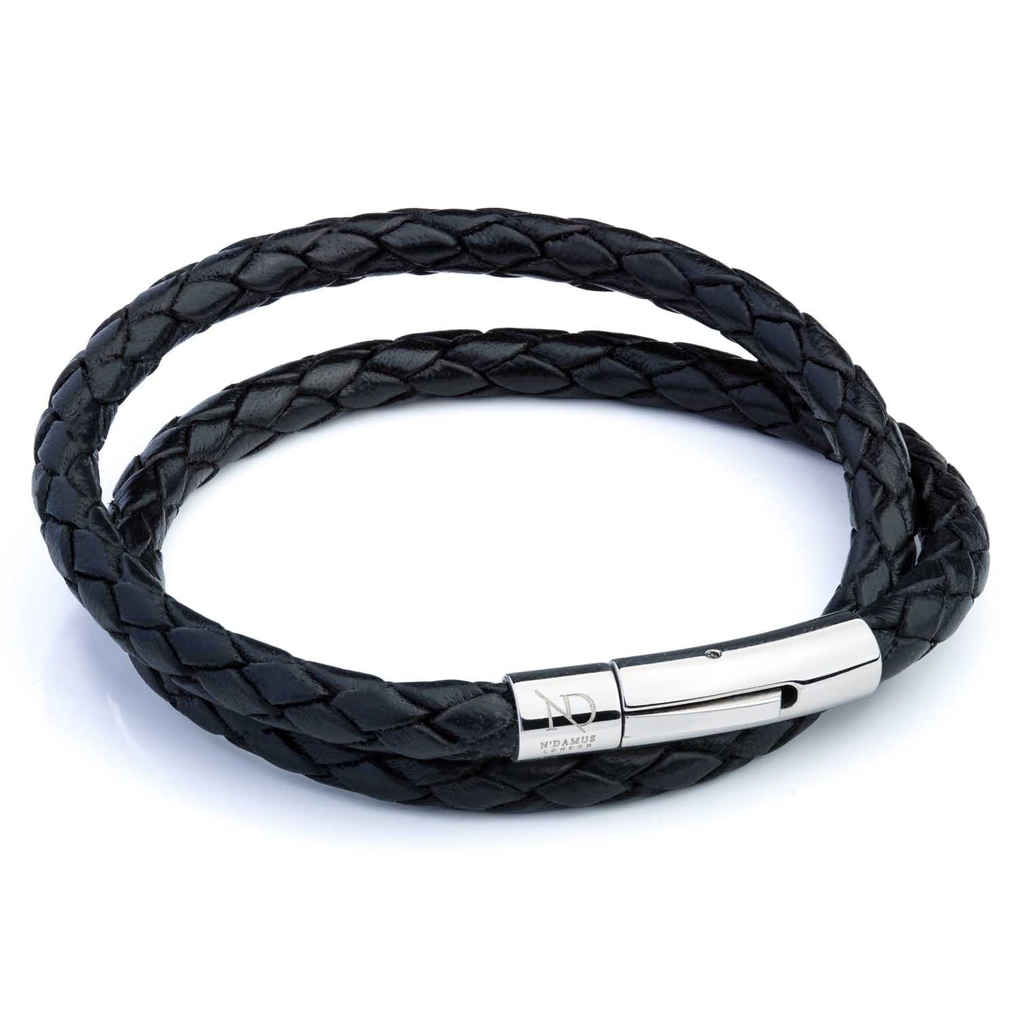 Stainless Steel Men's Multi-Layer Braided Black Leather Bracelet
