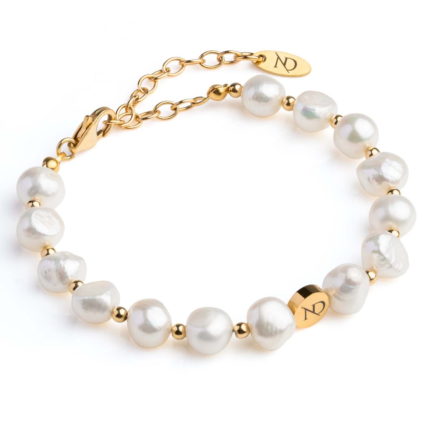 Nacre Gold & Ivory Baroque Pearl Bracelet With Gold Button