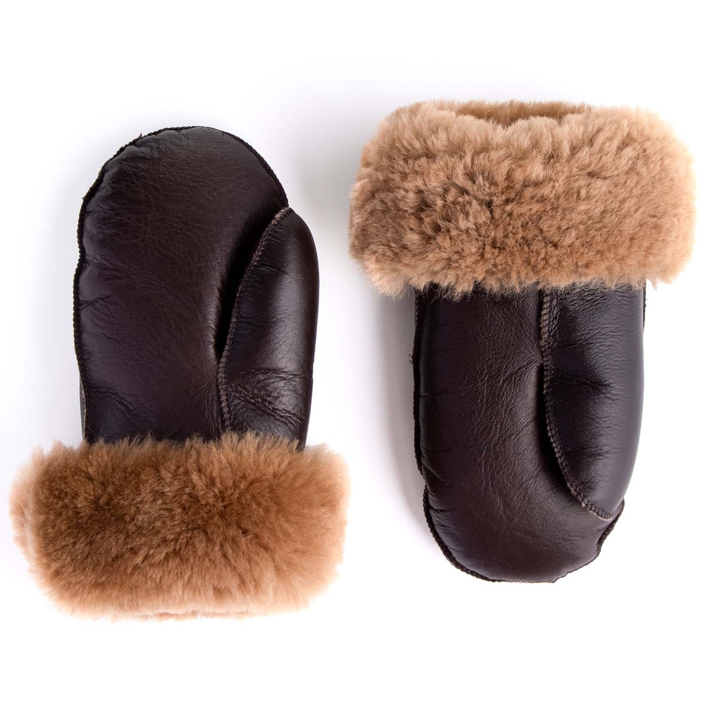 Aviator Brown Shearling Lambswool & Leather Mittens