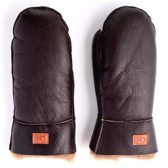 Aviator Brown Shearling Lambswool & Leather Mittens