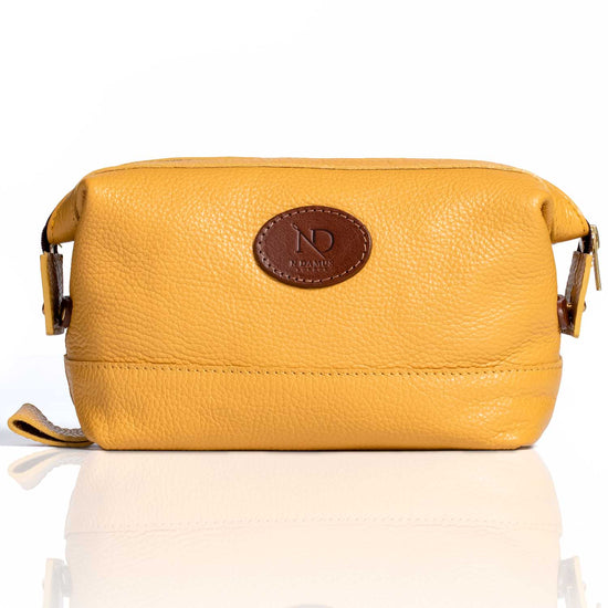 Sloane Yellow Medium Leather Toiletry Case