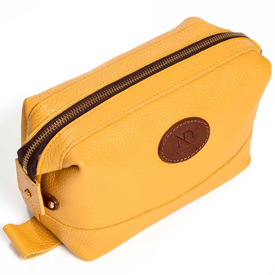 Sloane Yellow Medium Leather Toiletry Case