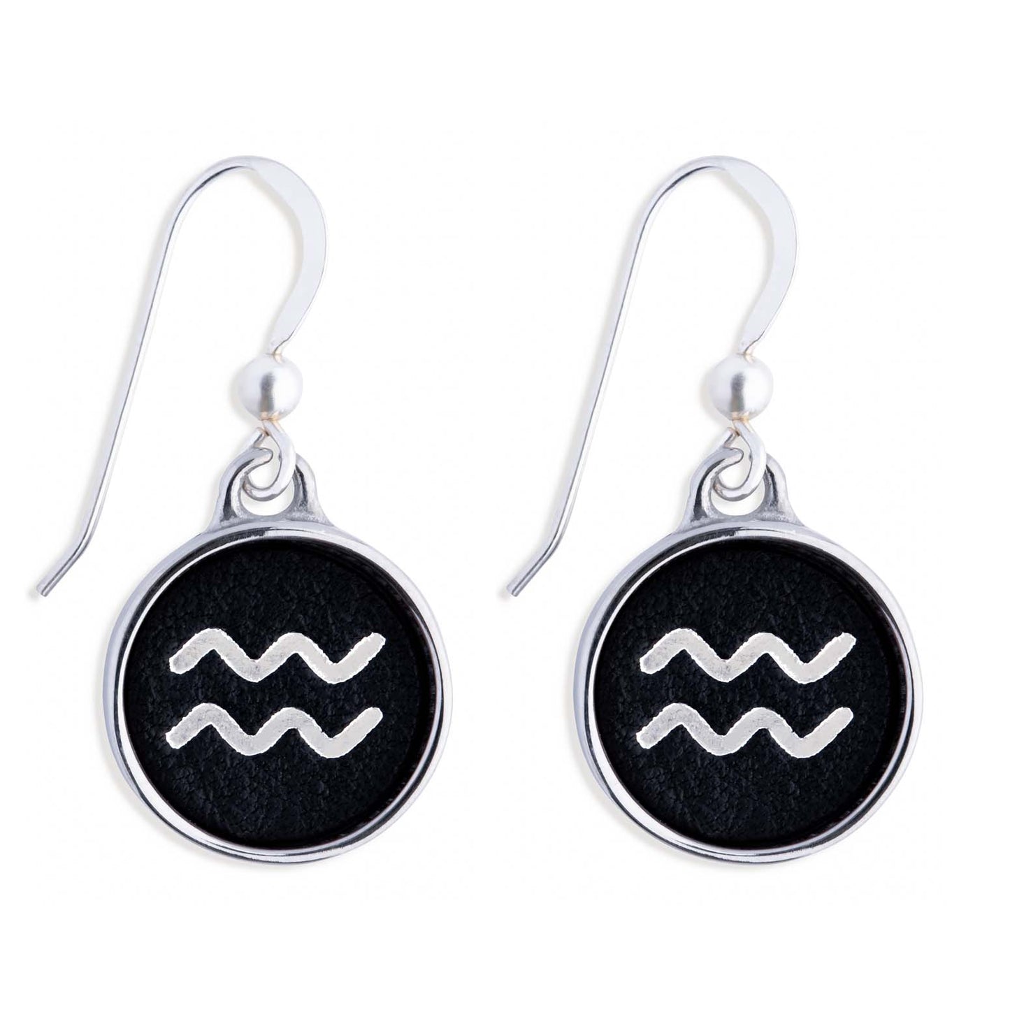 Aquarius Black Leather Earrings