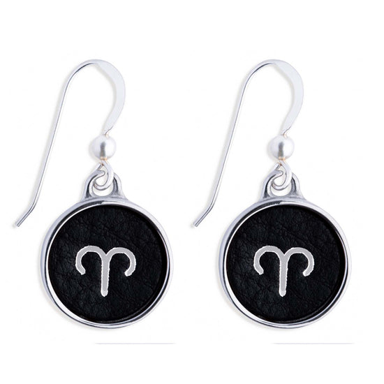 Aries Black Leather Earrings