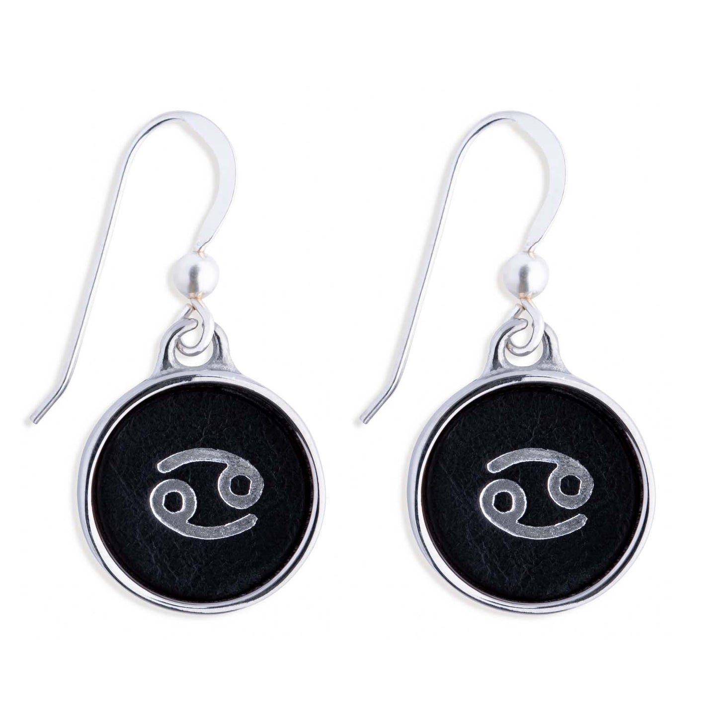 Cancer Black Leather Earrings