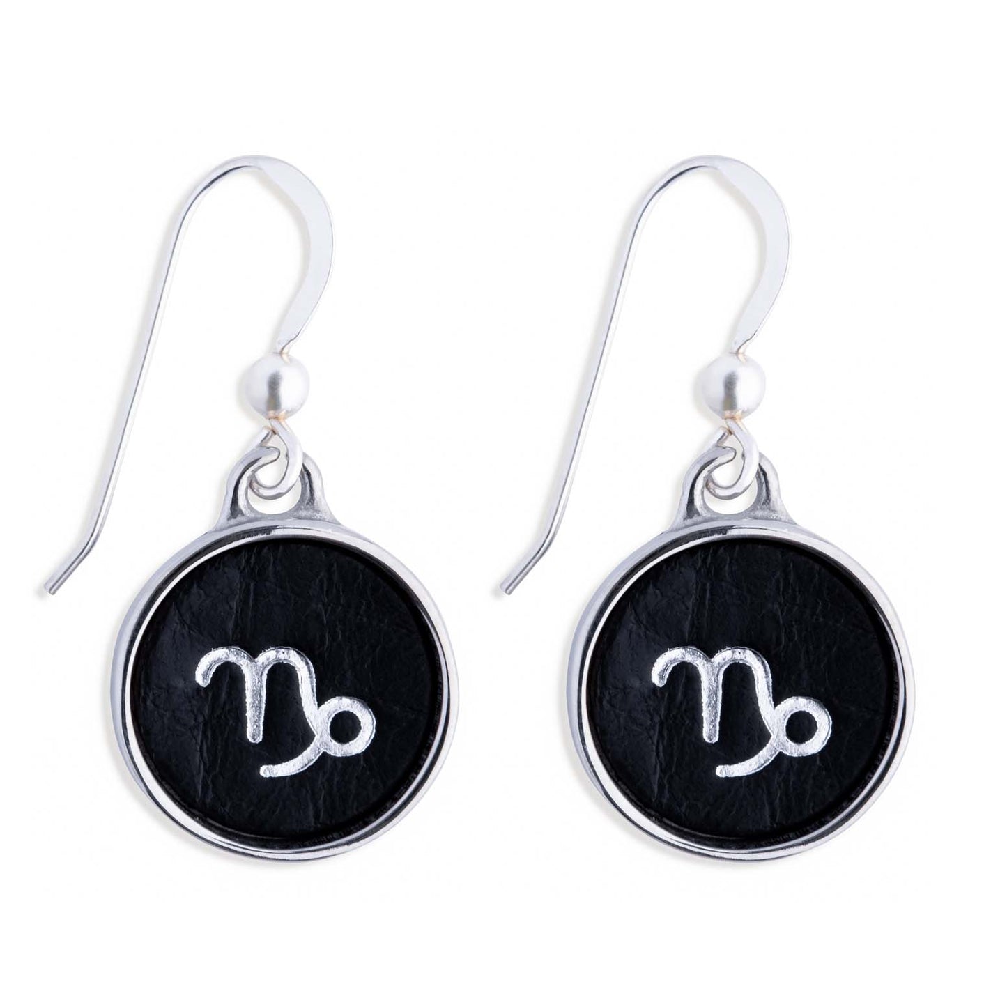 Capricorn Black Leather Earrings