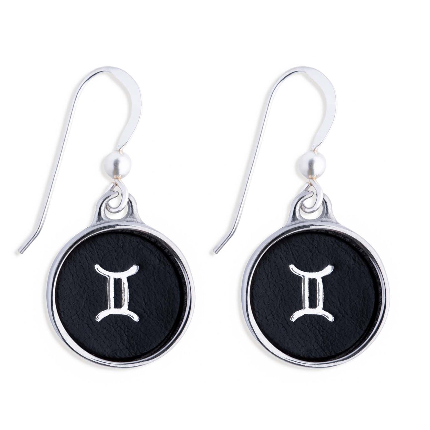 Gemini Black Leather Earrings