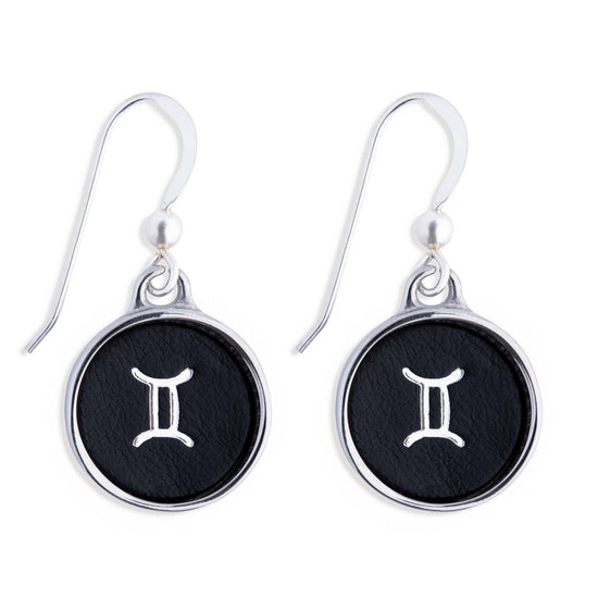 Gemini Black Leather Earrings