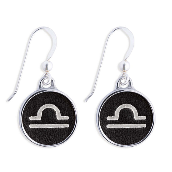 Libra Black Leather Earrings