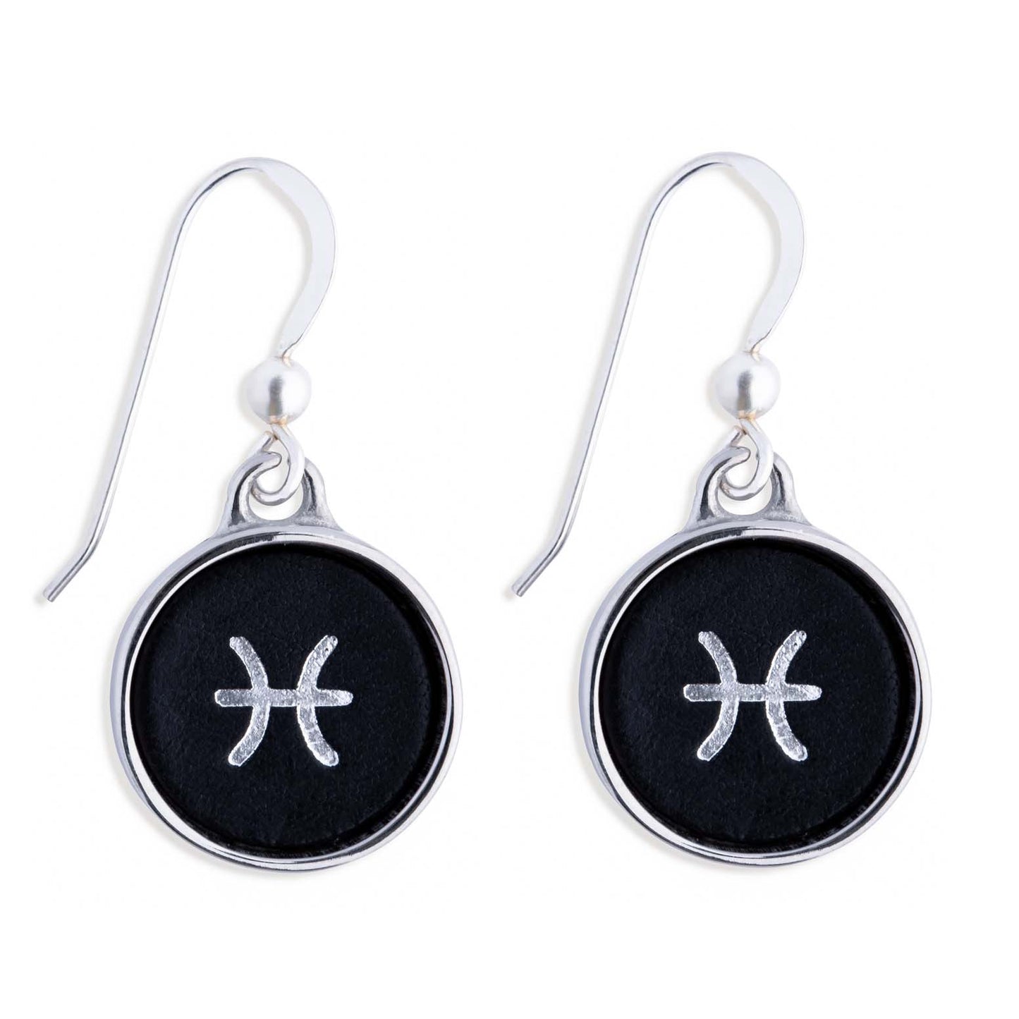 Pisces Black Leather Earrings