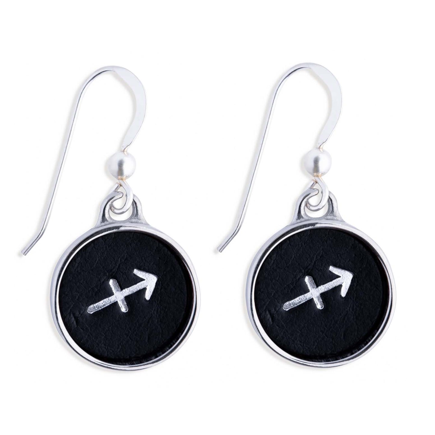 Sagittarius Black Leather Earrings