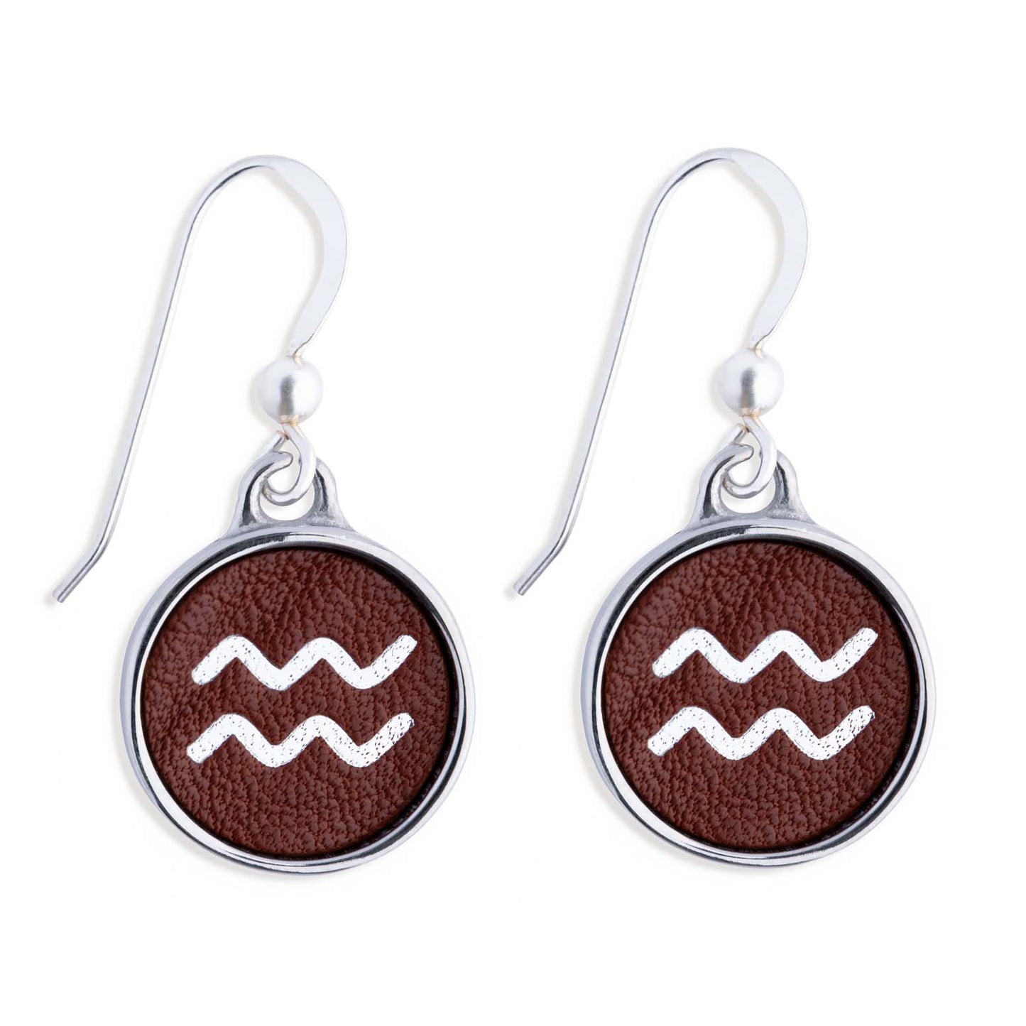 Aquarius Brown Leather Earrings