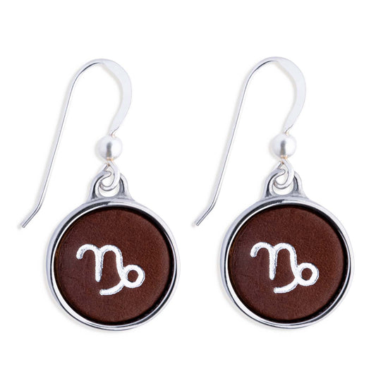 Capricorn Brown Leather Earrings