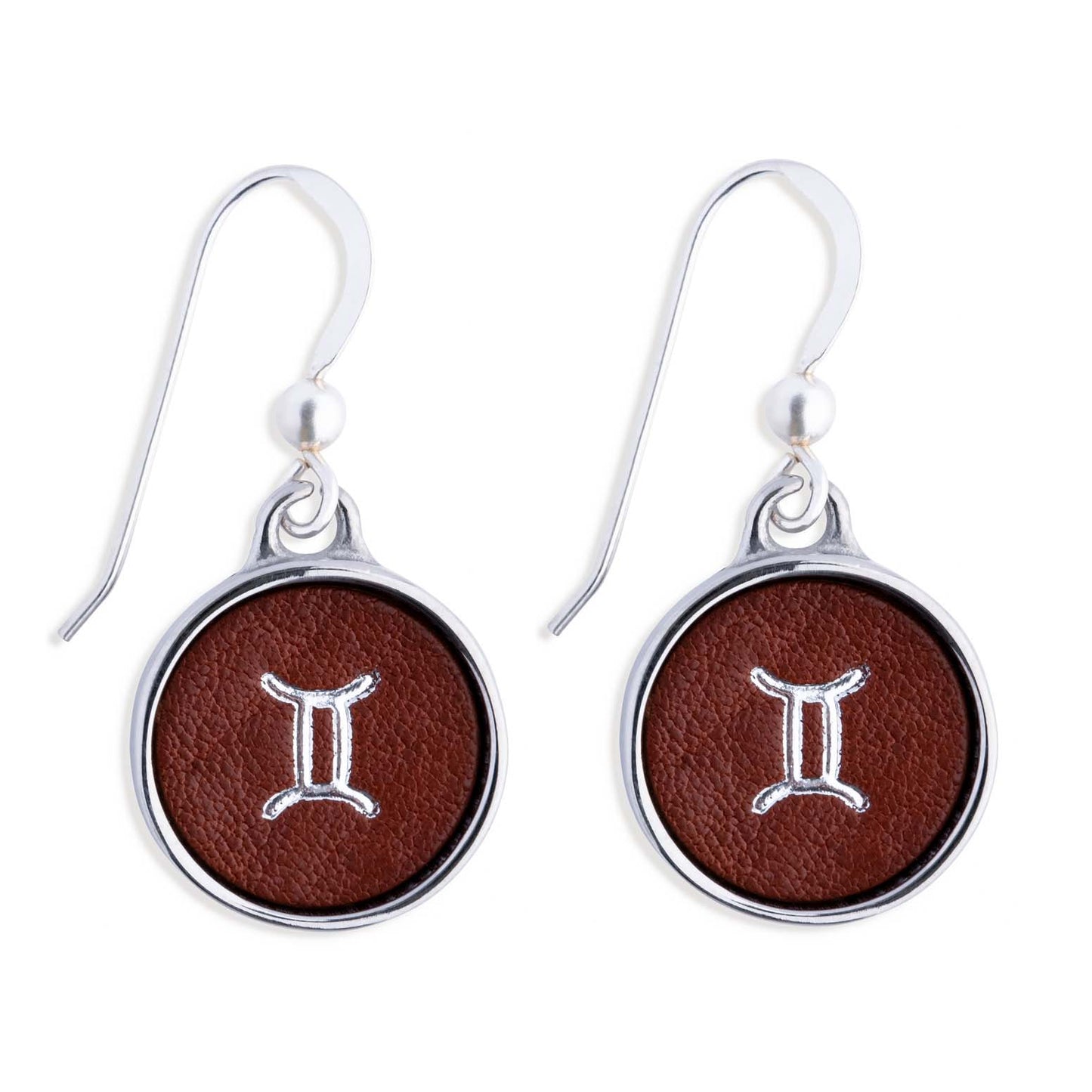 Gemini Brown Leather Earrings