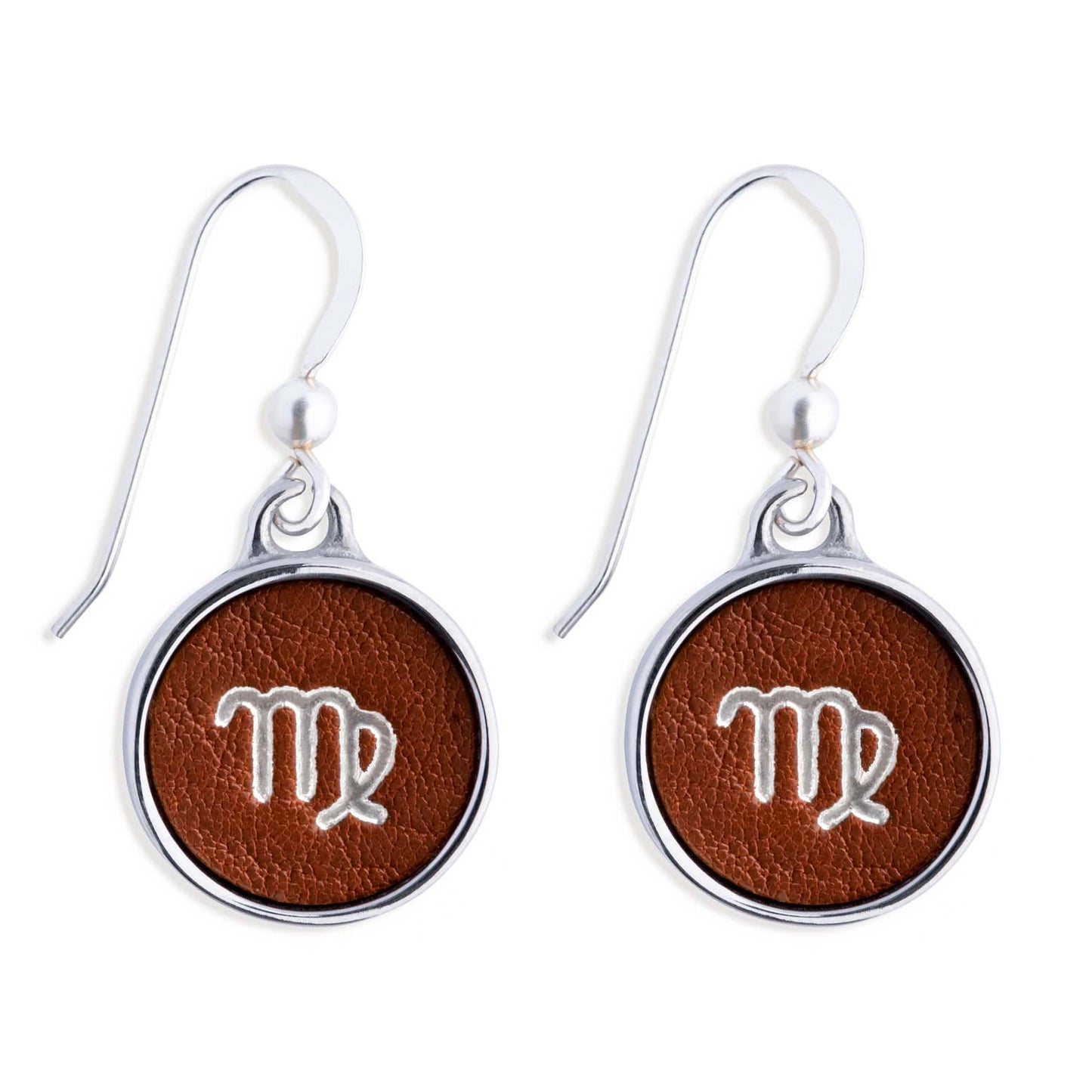 Virgo Brown Leather Earrings